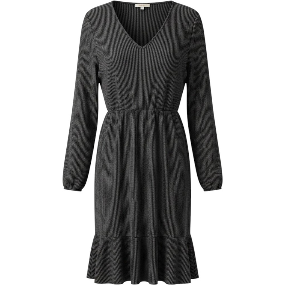 Urban Rose Grey Ribbed V-Neck Long Sleeve Ruffle Hem Mini Dress Size 2X NWT